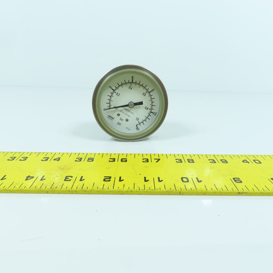 Haenni 0 To 15 PSI 0 to 1 Bar Stainless Steel Pressure Gauge