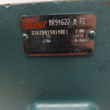 Dodge Q262B015M140K1 15:1 Ratio Right Angle Gear Reducer 116RPM LH Output
